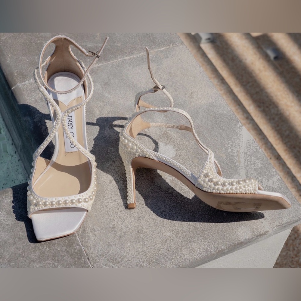 Jimmy Choo Azia 75 faux pearl-embellished satin sandals